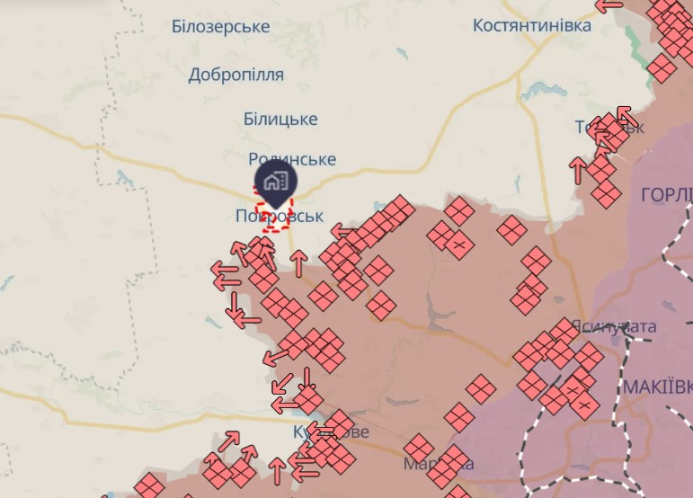 Мапа DeepState на ранок 17 грудня. Вфська РФ намагаються оточити Покровськ